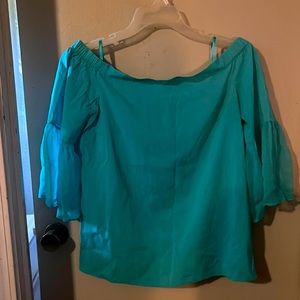 Antonio Melani size small teal off the shoulder top. 100% silk. Dry clean only.